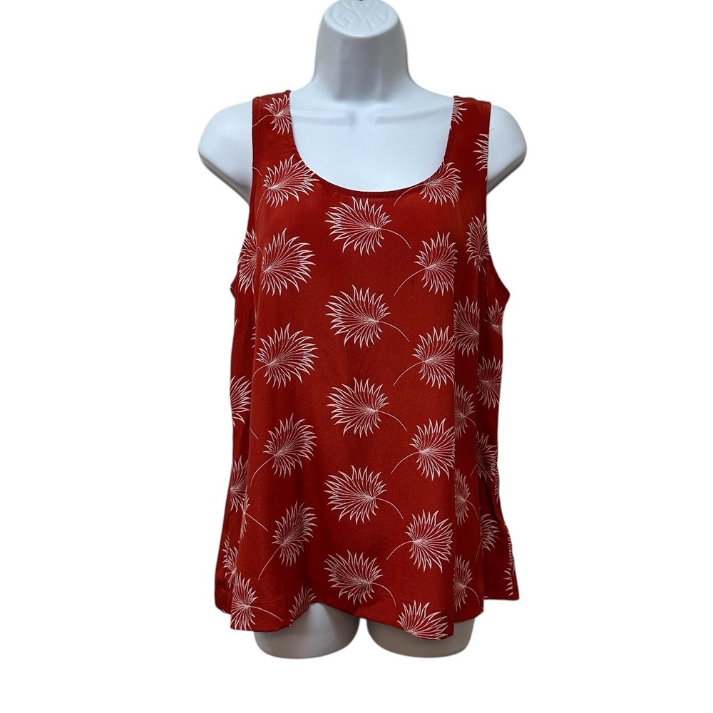 Madewell Silk Lookout Bow Back Top In Palm Flower Tank Top Size L NEW